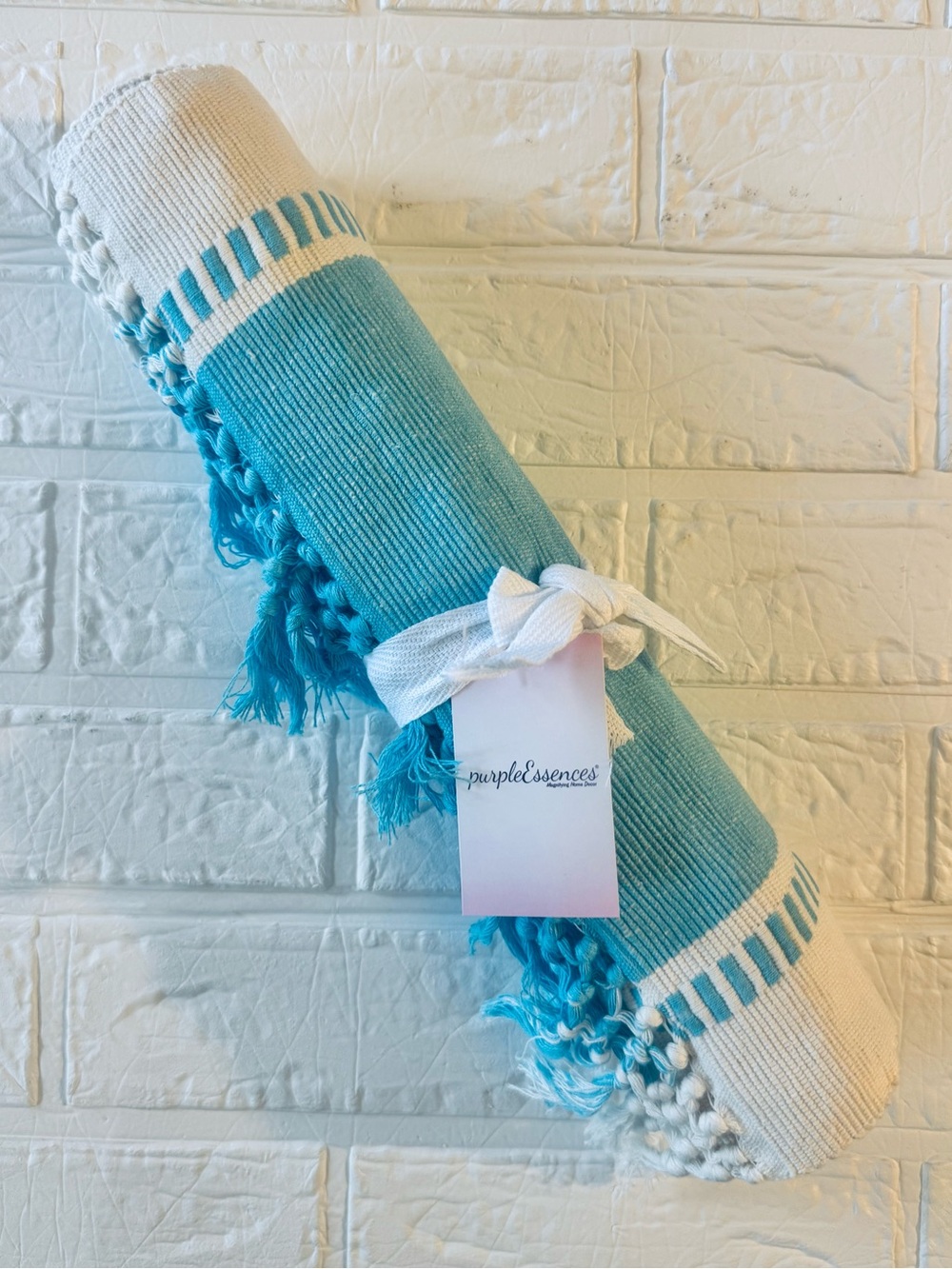 Table Runner, Stripe, New, 14x90 - Aqua Blue & H.White